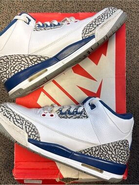 Jordan 3 Retro True Blue Kids White Blue Elephant Print Sneakers